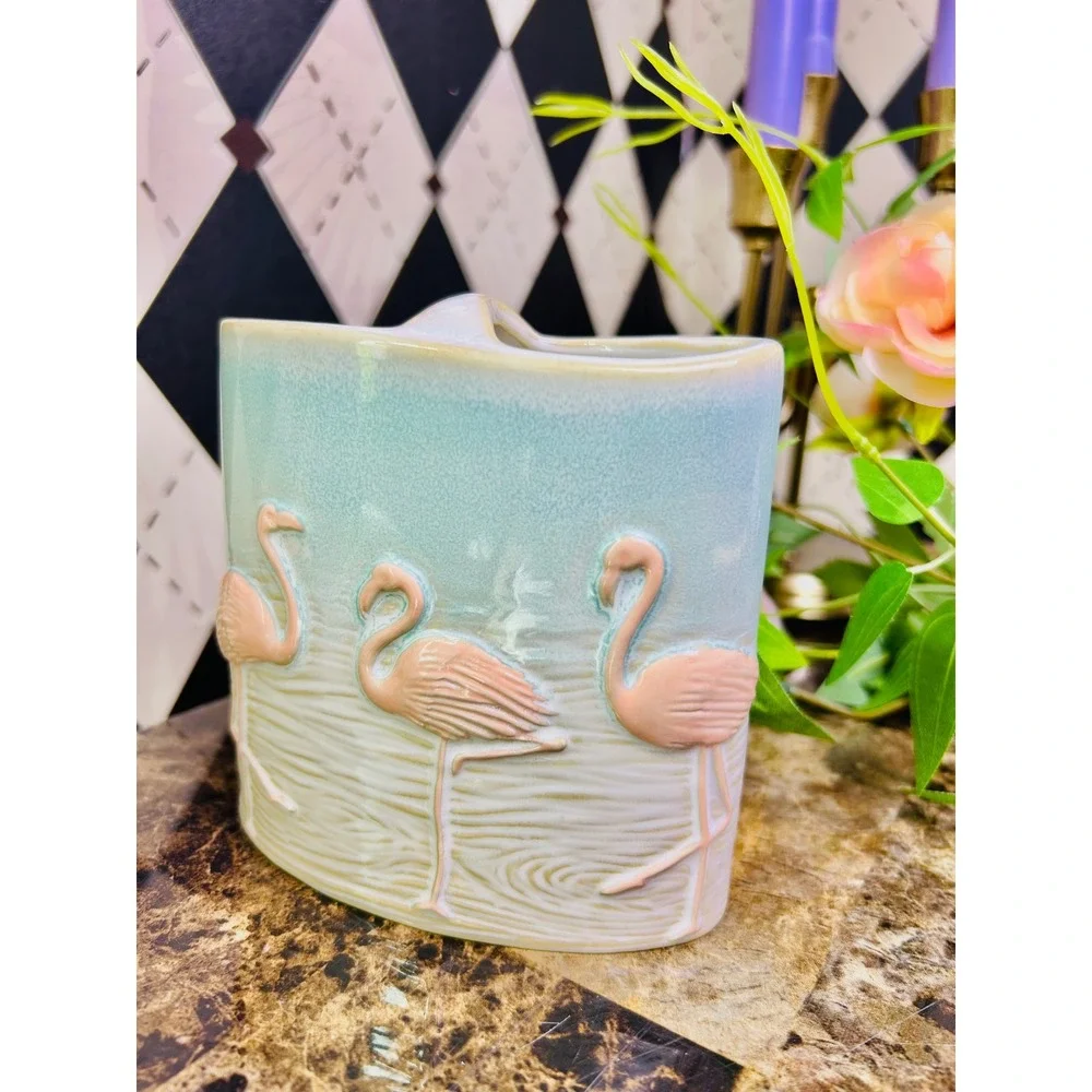 Flamingo Ceramic Toothbrush Holder Coastal Bathroom Organizer